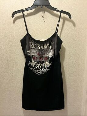 Studio 1011 Rock n Roll Black Graphic Chain-Trim mini dress  Top - Women's